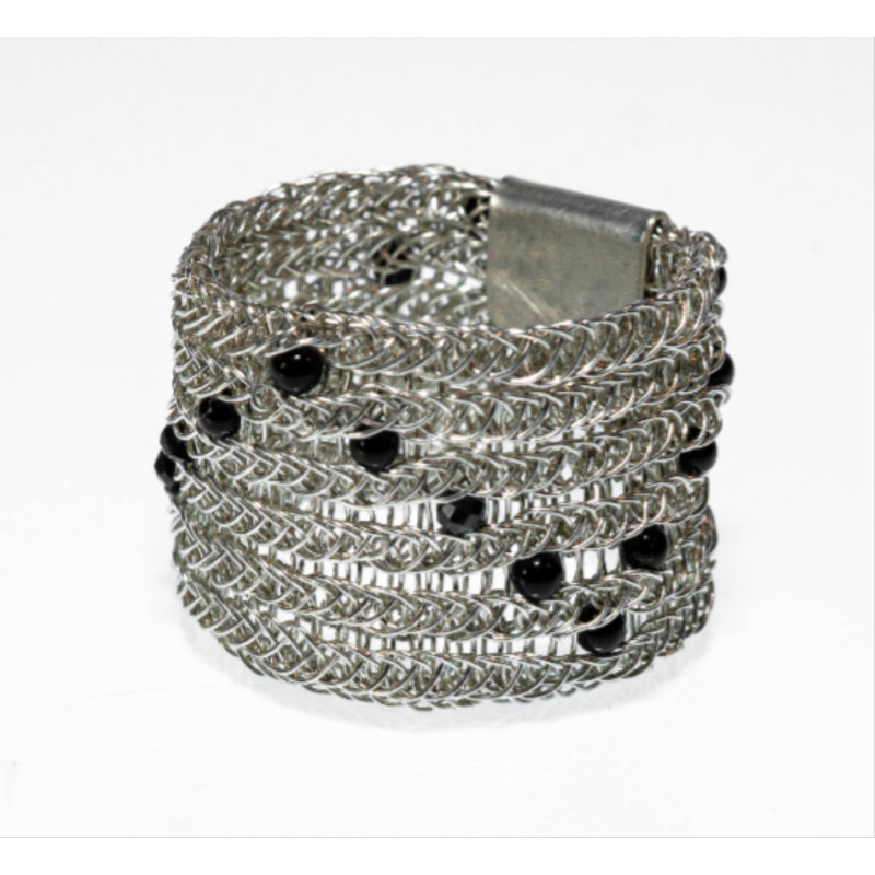 Silberring mit Spinell und Onyx im Zickzack